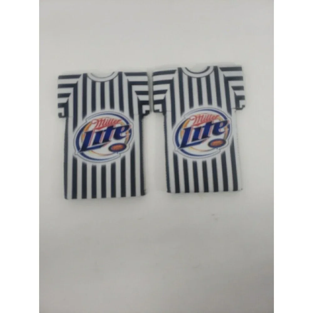 Miller Lite Referee Shirt Beer Bottle Sleeve Koozie NFL Black White Lot of Two